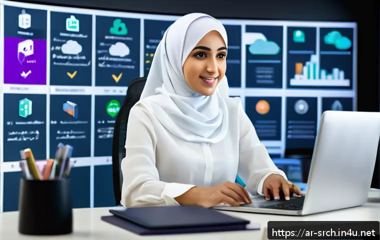 인터넷정보검색 자격증과 디지털 리서치 기술의 연계성 - A Middle Eastern professional woman wearing modest business attire with a hijab, sitting at a modern...